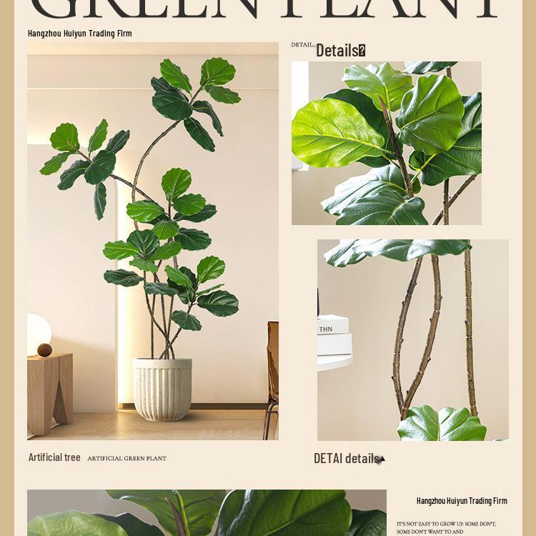 Large Potted Fiddle-Leaf Fig: Luxury Faux Green Plant for Living Room Decor