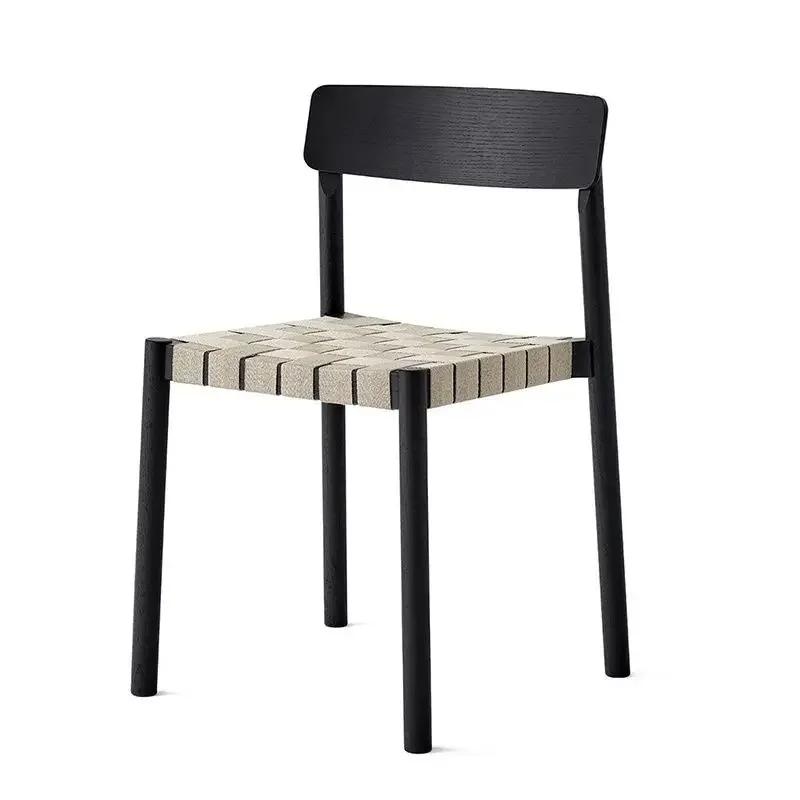 Nordic Strap Dining Chair Home Coffee Chair Tilting Line Back Can Be Stacked Leisure Rope Braided Solid Wood Chair Ins Wind