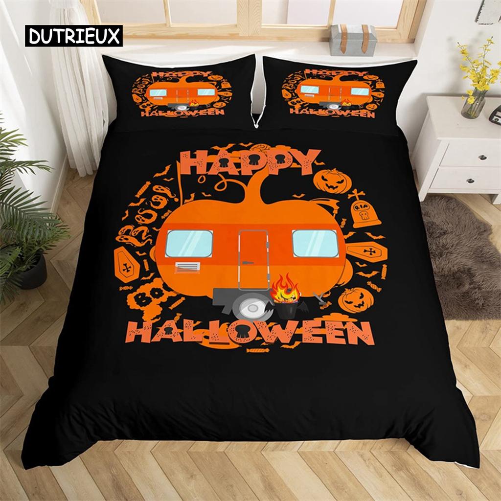 Happy Halloween Duvet Cover King Pumpkin Lantern Camping Car Bedding Set For Kids Boys Girl Bedroom Cartoon Festival Quilt Cover