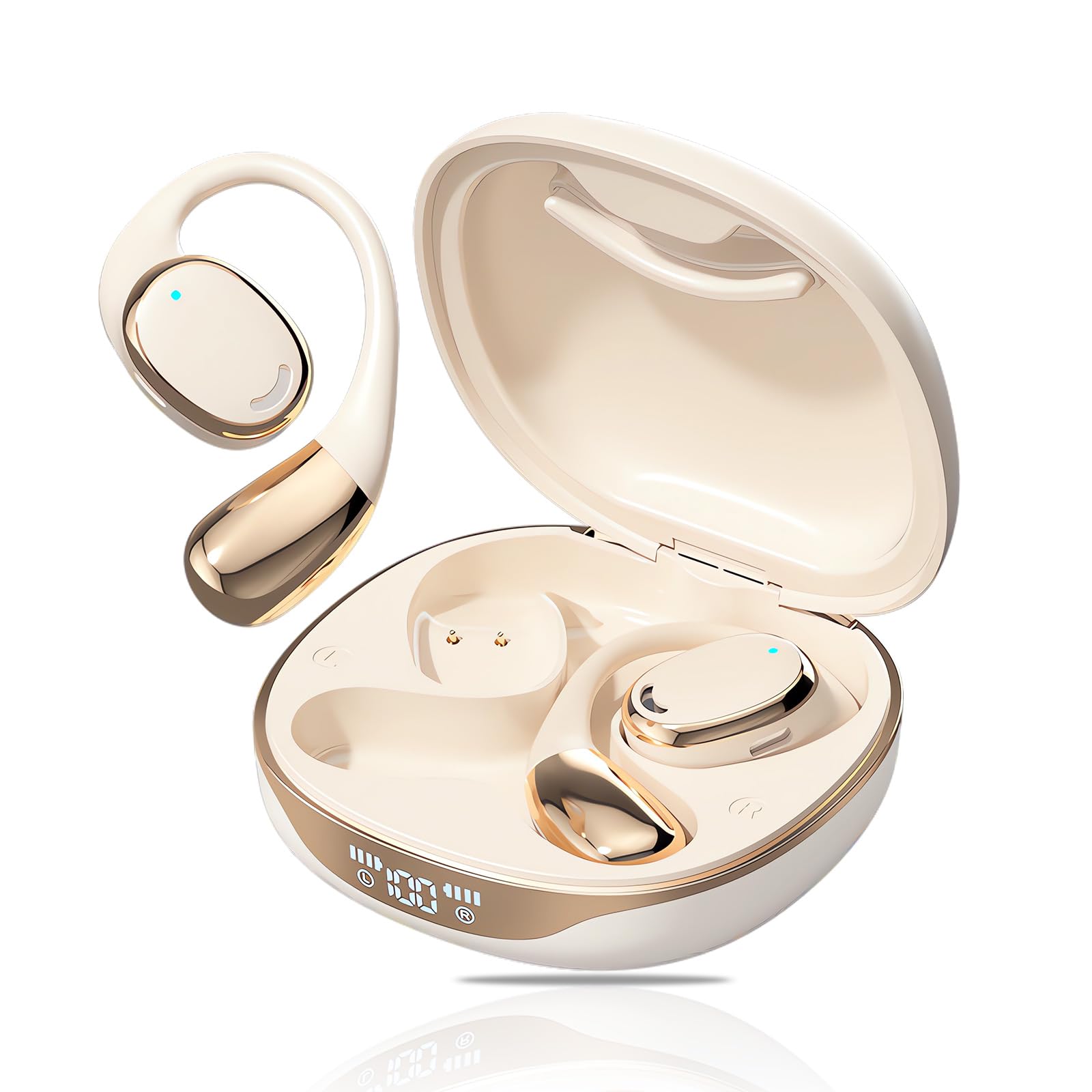 

Беспроводные наушники Звук Bluetooth Мгновенное До 60 часов костной проводимости Без уха Воздушная проводимость с Быстрым Ультра Светодиодным Уровнем заряда батареи IPX7 для поездок слоновая кость