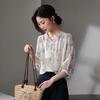 SOFSIL Women's French Pastoral Floral Silk V-Neck Shirt