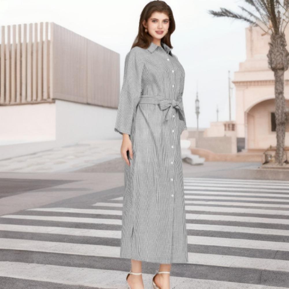 Women's Striped Shirt Skirt Loose Dress