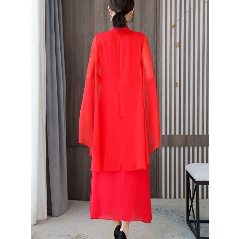 Chinese Style Plus Size Women's Modified Chinese Red Shawl Dress Chorus Host Dance Skirt Evening Dress M-5XL