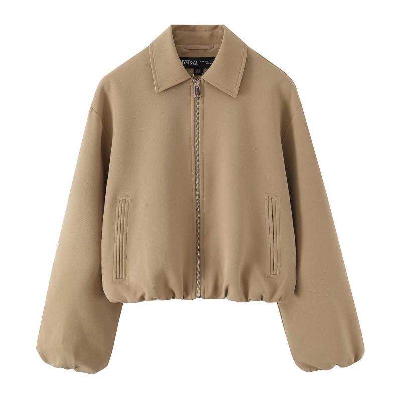Women s Fashion Casual Lapel Zipper Puffy Jacket Coat - European & American Style Small хаки