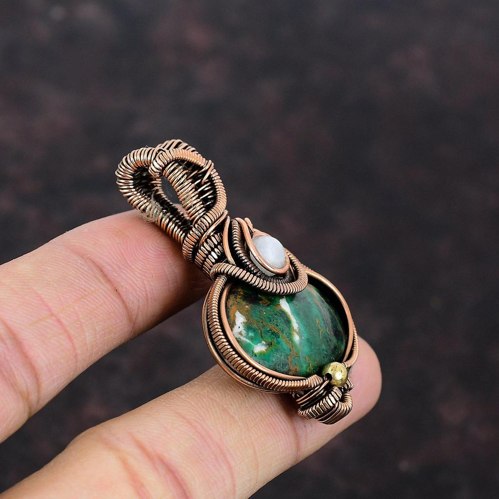 Cuprite Chrysocolla Pendant Gemstone Pendant Copper Wire Wrapped Pendant Handmade Pendant Rainbow Moonstone Pendant Copper Jewelry For Gift