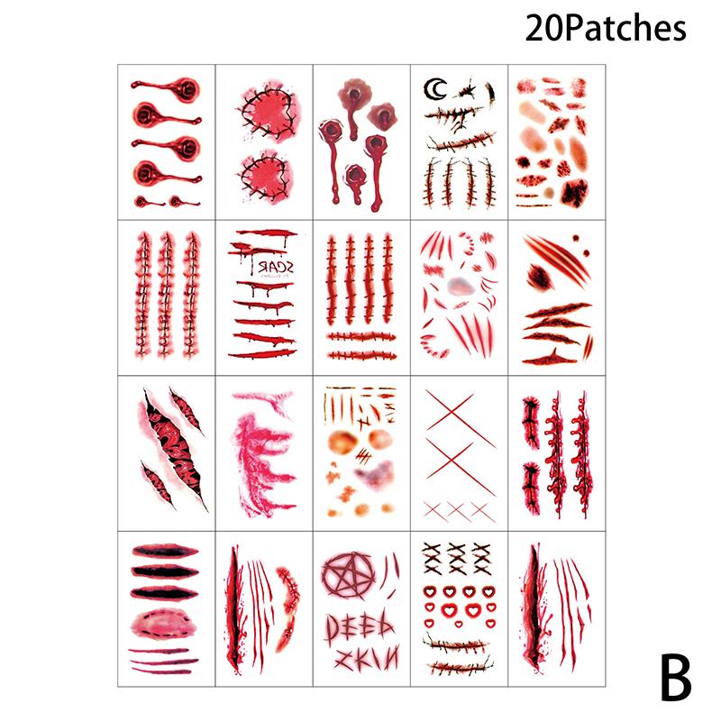 20/30/50 Sheets Halloween Terror Wound Temporary Tattoo Waterproof Realistic Blood Tattoos Injury Scar Tattoo Stickers For Body