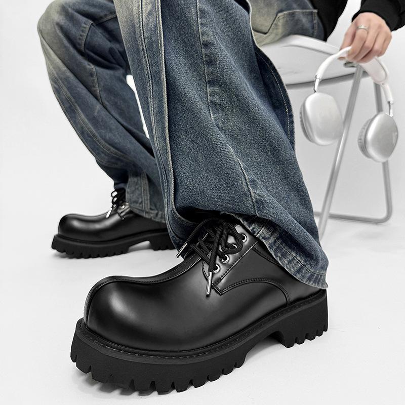 

Derby shoes men s round head trend charcoal black retro matte matte leather versatile high-end big head casual leather shoes 44