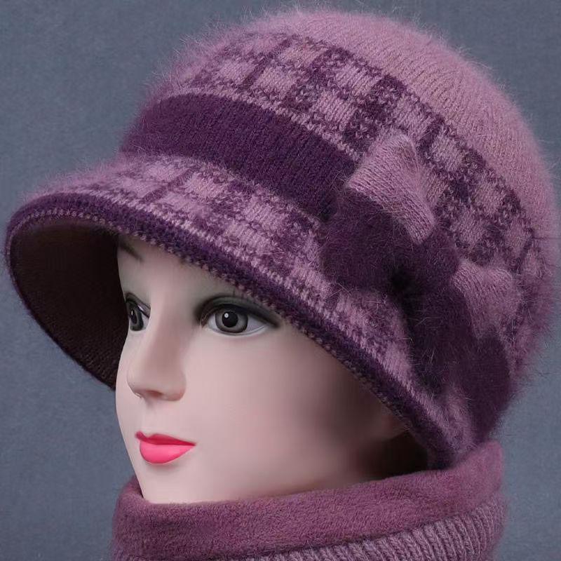 Mom's Winter Fleece-Lined Knitted Basin Hat for Elderly Women