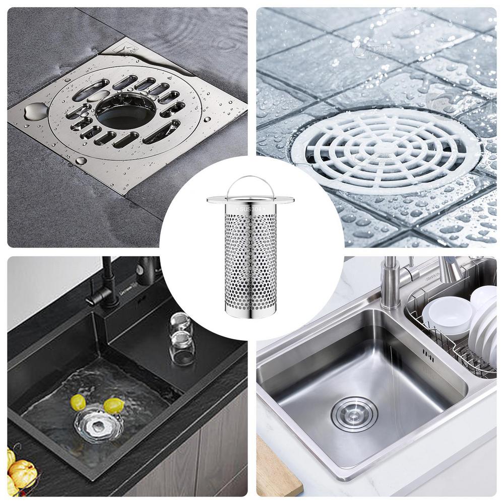 Sink Drain Strainer Stainless Steel Rustproof Fine Mesh Drain Catcher Strainer Basket With Handle Embedded Multifunctional Sink