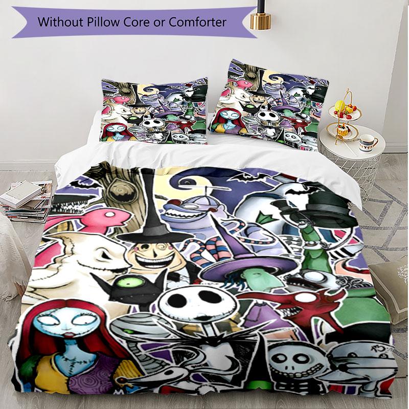 3pcs Duvet Cover Set (1*Duvet Cover + 2*Pillowcase, Without Core), The Nightmare Before Christmas Print Soft All‑Season Bedding Set, Home Bedroom Deco