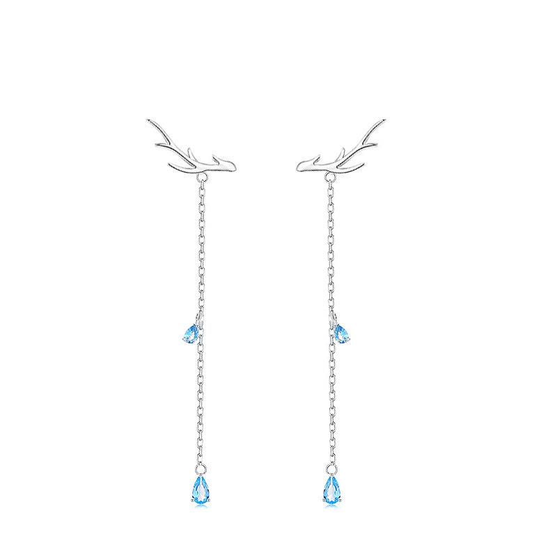 Higu S925 Silver Reindeer Antler Tassel Earrings: Christmas Dangle Studs for Women, Mori Style