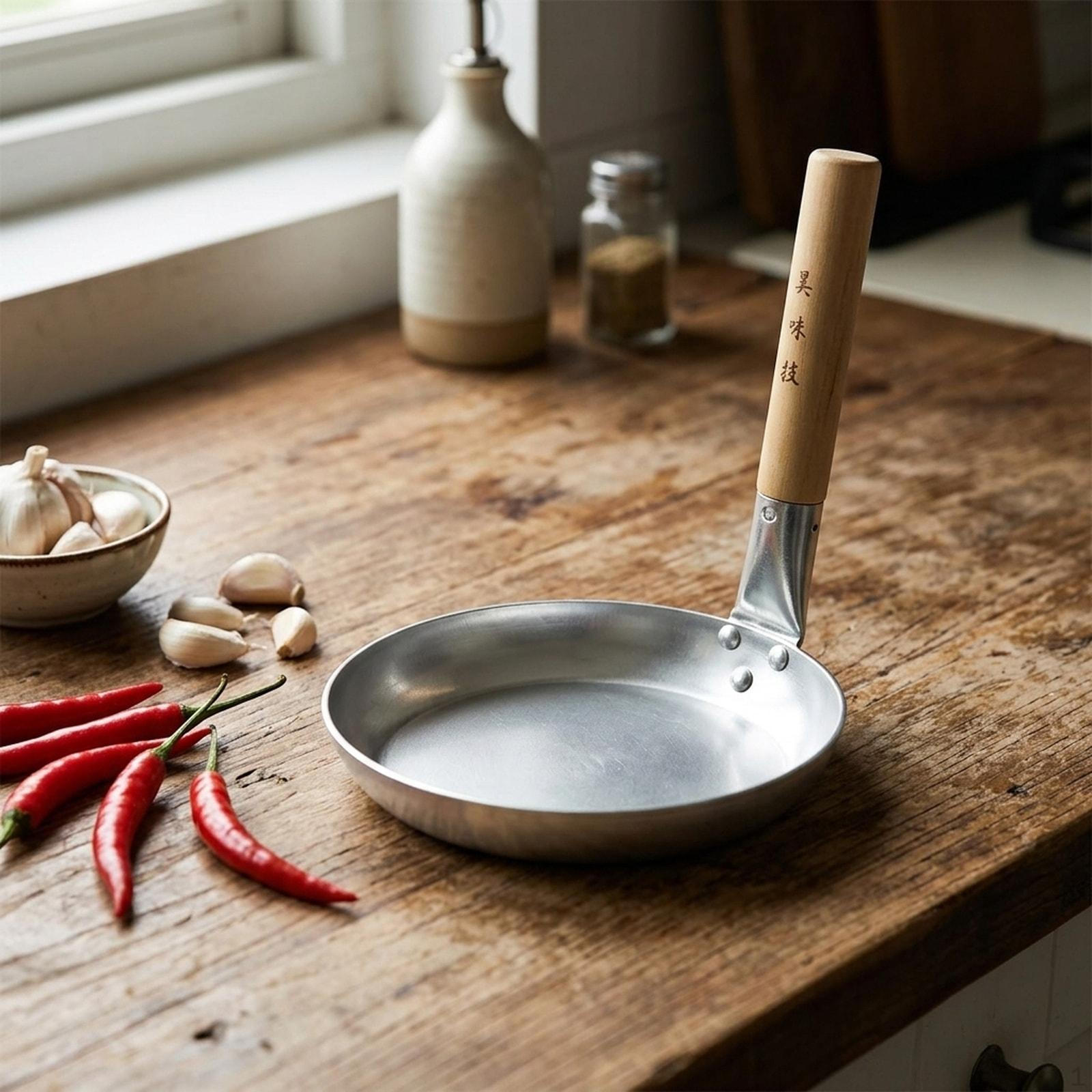 

Aluminum Grill Pan Multiuse Nonstick Comfortable Wooden Handle Egg Frying for Restaurant 17cm