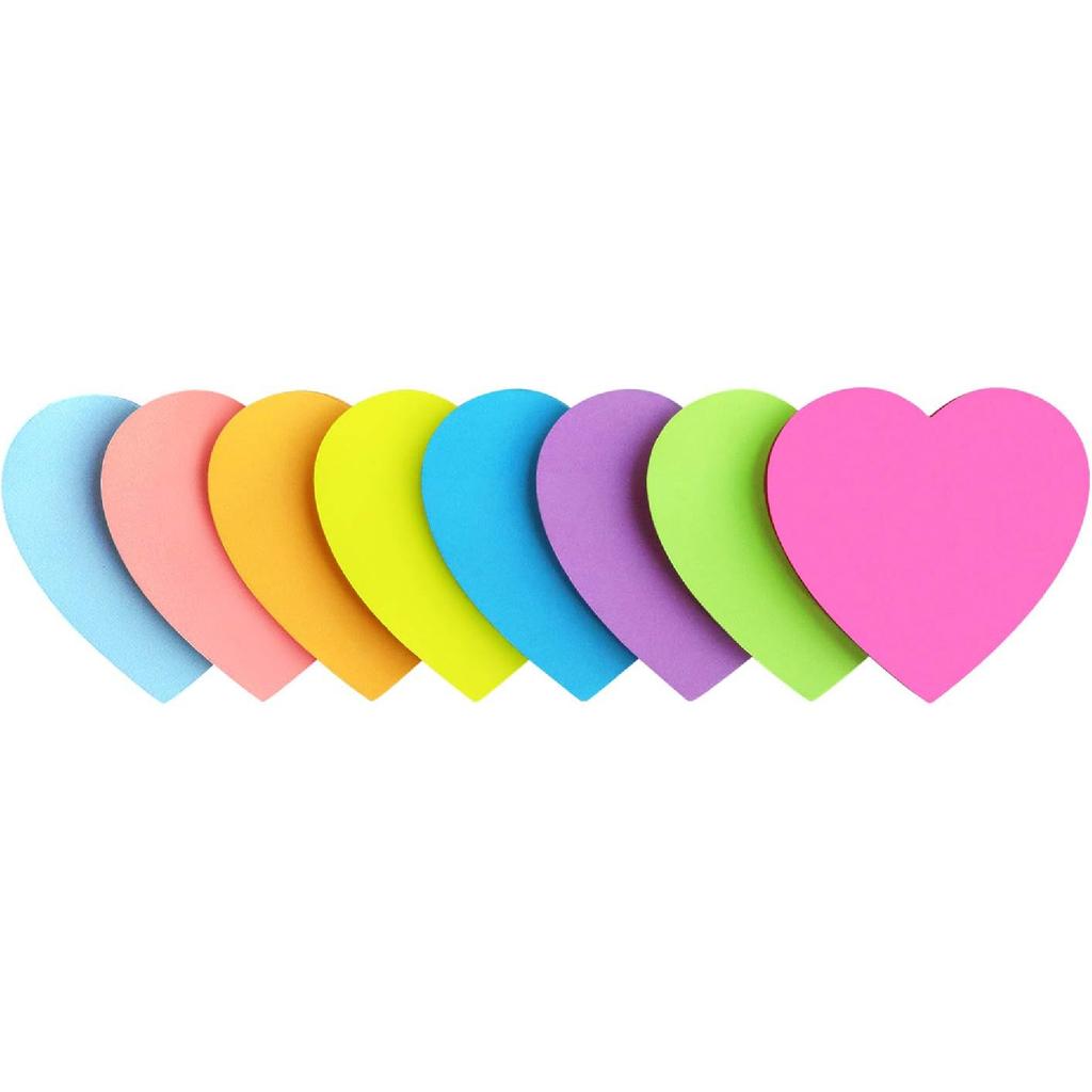 SIMONA Heart Shape Sticky Notes 8 Color Bright Colorful Sticky Pad 75 Sheets/Pad Self-Sticky Note Pads