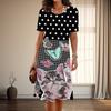 Women's Fashion Graceful Cute Cat Print Summer Spring Short Sleeve O-Neck Casual Dresses