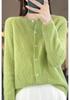 2025 Women's Australian Wool Hollow Twist Knit Cardigan - Round Neck, Buttoned, Loose Fit, Slimming Sweater for Autumn/Winter
