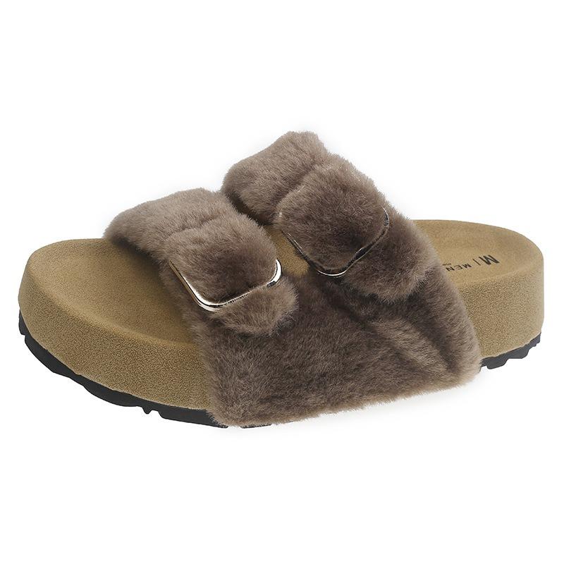 New Spring and Autumn Thick-bottomed Versatile Casual Fluffy Slippers Women's Fashion Low-top One-pedal Women's Slippers