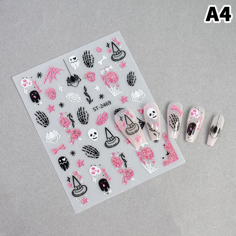 3D Halloween Nail Stickers Little Spider Pumpkin Ghost Funny Glitter Nail Decals For Festival Nail Decor Manicure Sliders