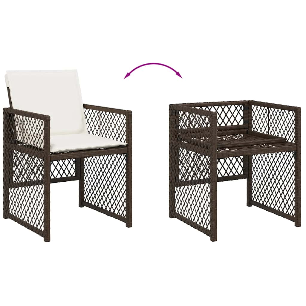 7 Piece Outdoor Dining Set with Cushions Brown Poly Rattan