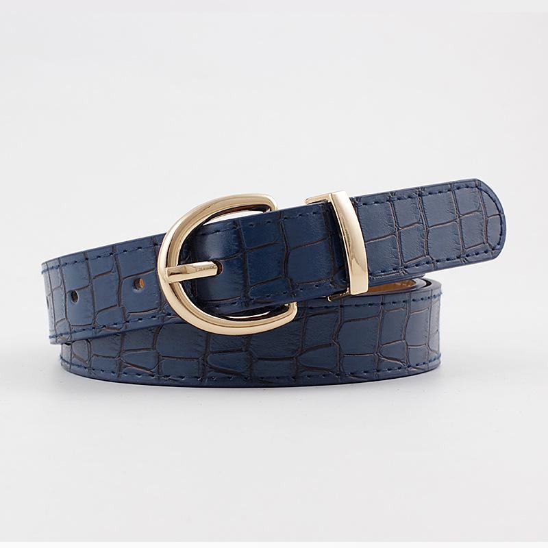 Crocodile Pattern Retro Big Gold Buckle Women'S Pin Buckle Belt Casual Jeans Belt Women