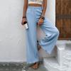 Womens Fashionable Solid Color Loose Fit High Waisted Straight Leg Casual Pants