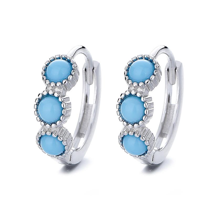 Bohemian Resort Style Blue Round Earrings Feminine Temperament Light Luxury Simple And High-End Retro Blue Turquoise Earrings
