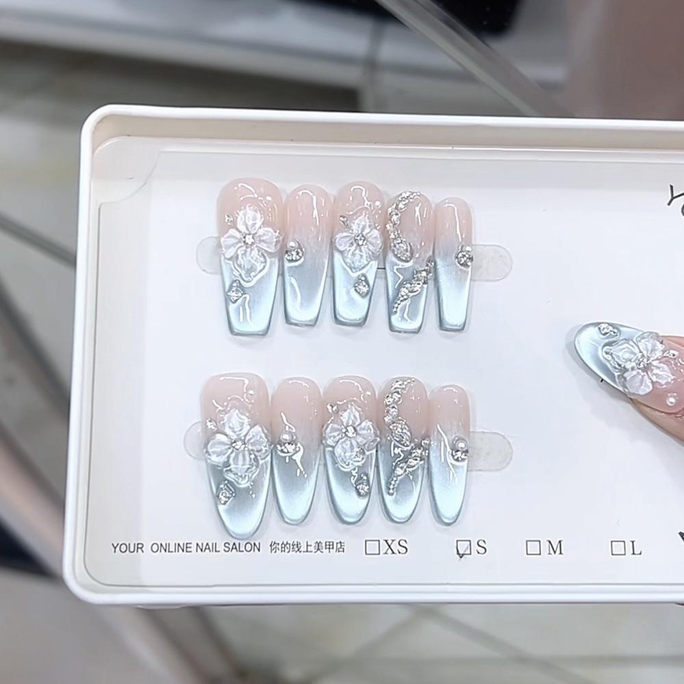 Hand-woven Armor, Seaside Ice Flower, Three-dimensional Hand-painted Relief Small Cat Eye Style Pure and Lustful Manicure Sticker