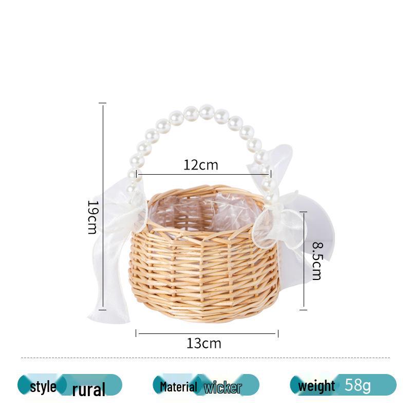 Woven Willow Pearl Flower Basket - Handheld Rattan Souvenir & Wedding/Floral Arrangement Basket for Children s Day