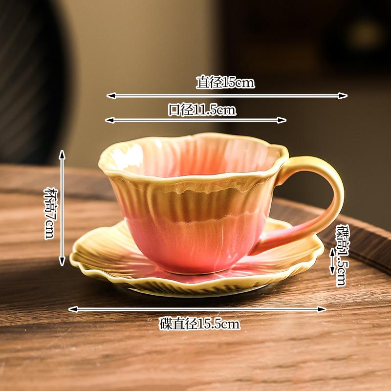 Gradient Painted Ceramic Cup&saucer Flower Edge Cups Dining Table Coffee Mug Milk Cup Afternoon Tea Teacup Fruit Juice Container