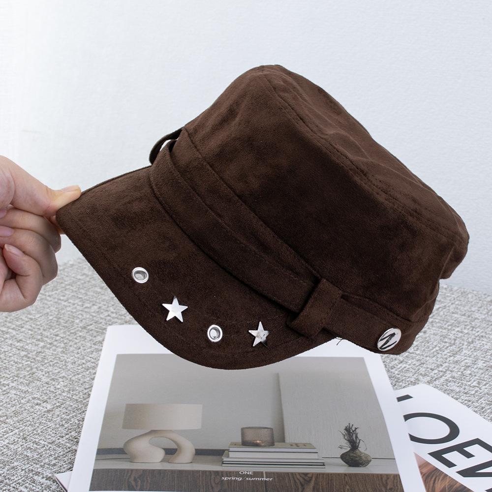 Hat Equestrian hat Women's autumn retro willow nails Newsboy hat Show face Small tooling Flat top hat Versatile coffee cap