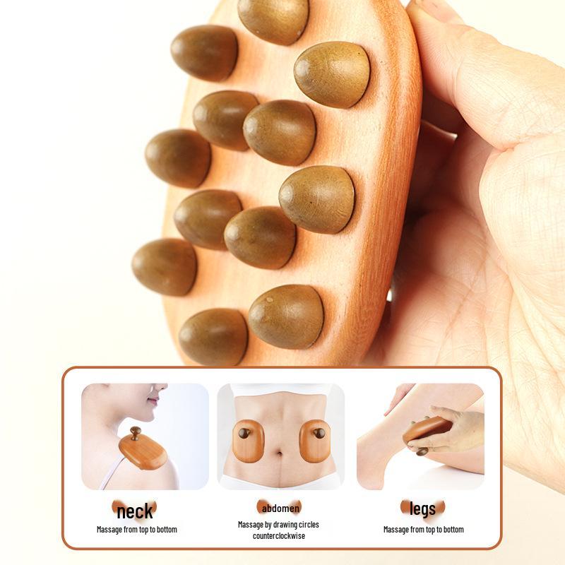 Sandalwood 12-Bead Meridian Massage Comb for Full-Body Large-Tooth Stimulation and Abdomen Rubbing