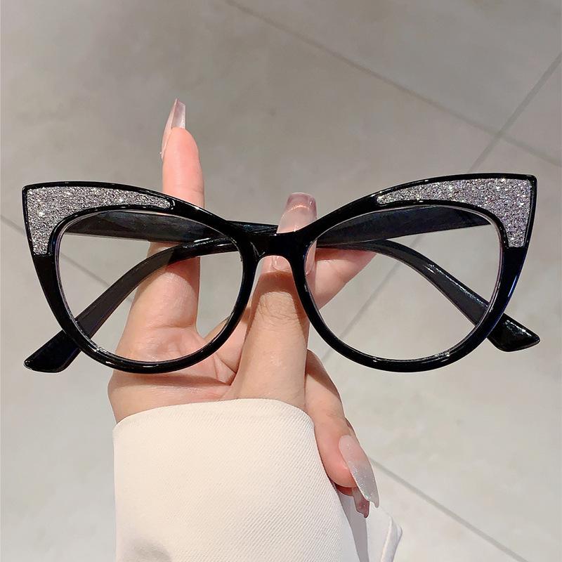 Cat-Eye Large Frame Color-Block Anti-Blue Light Glasses - Trendy Non-Prescription Eyewear