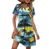 Women’s Short Sleeve Casual Dress with Leaf Print Loose Fit Crew Neck Soft Fabric Summer Style