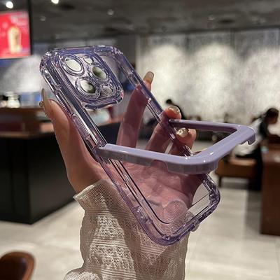 Purple Invisible Bracket Transparent Phone Case For Iphone 14 13 11 12 Pro Max 14 Plus Soft Clear Shockproof Bumper Back Cover