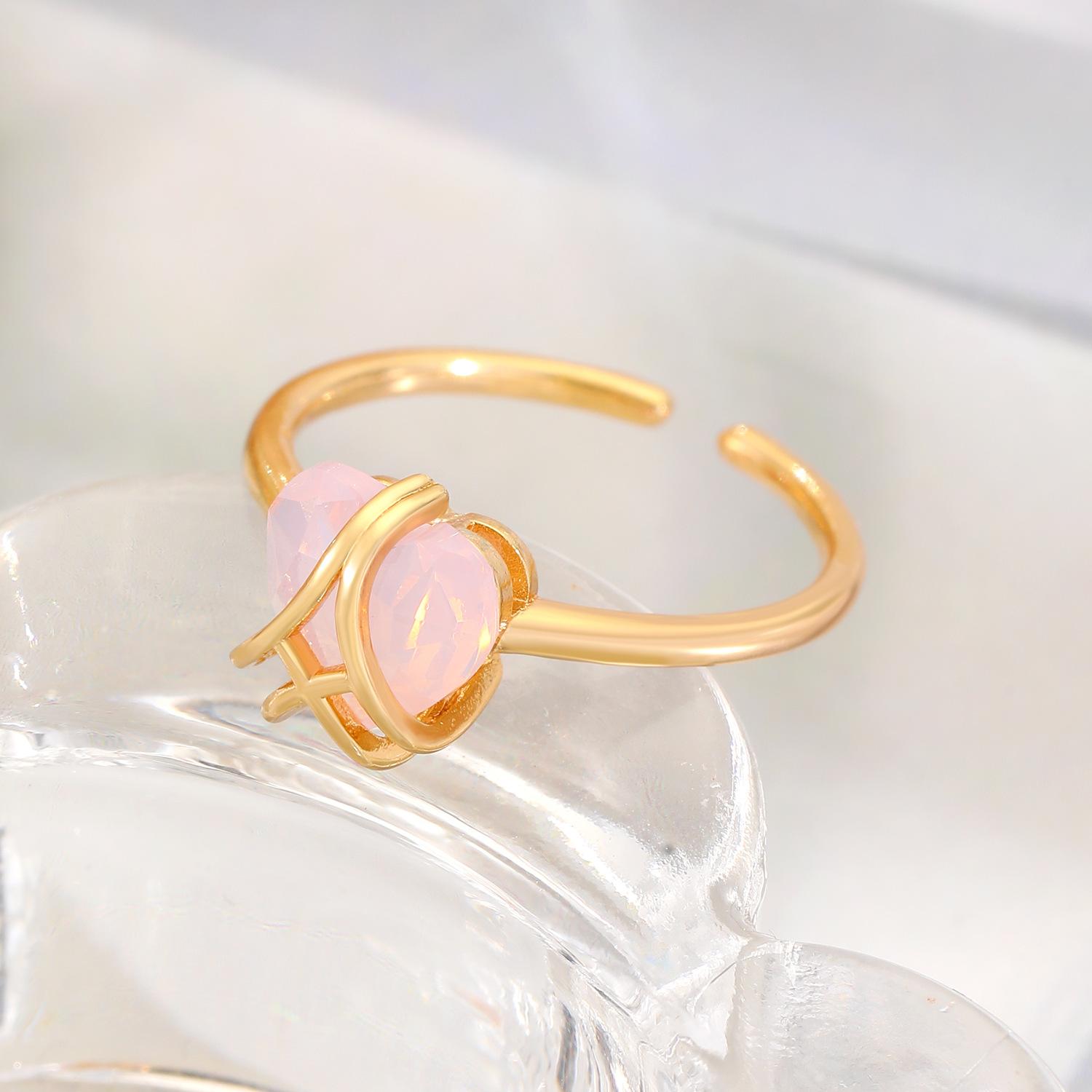 

2026 Barbie Diamond Castle Open Ring Copper Gold Plated Zircon Protein Pink Heart Bow Princess Ring