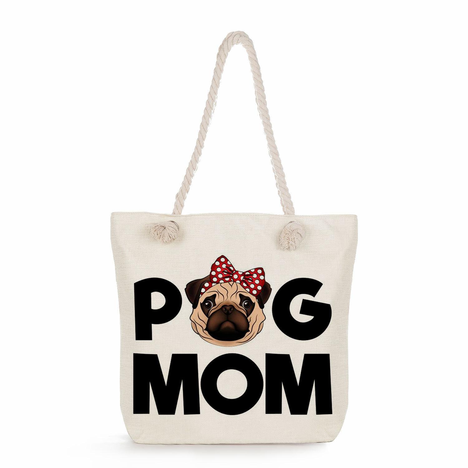 Pug print thick rope single-shoulder beach bag 7312 KTB 1270₽