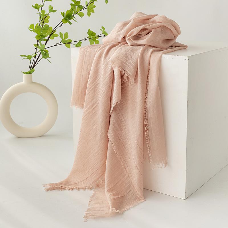 Spring & Summer Lightweight Sunscreen Shawl: Imitation Cotton-Linen, High-End Silk Gauze Scarf, Solid Color for Women