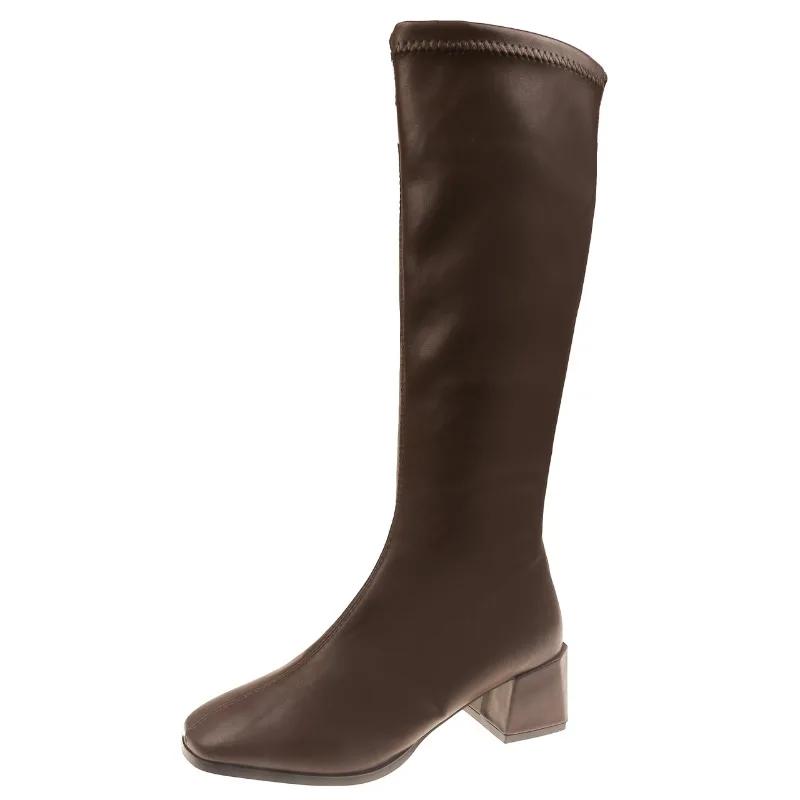Fashion Women's Shoes 2024 Hot Sale Back Zip Women's Boots Fashion Square Toe Modern Boots Women Winter Plus Size Solid Knee-High Boots