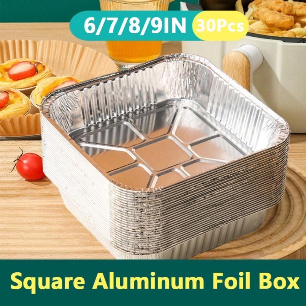 30 Stück Quadratische Heißluftfritteusen-Schalen 6/7/8/9 Zoll Aluminiumfolien-Schalen Take-away Lebensmittelbehälter Meal Prep