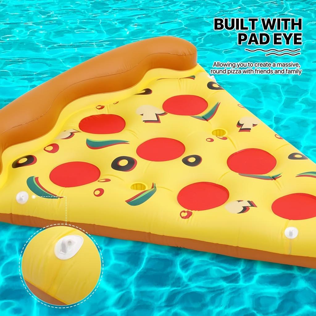 71 Zoll große aufblasbare Pizza-Poolmatratze für Erwachsene – Riesiges Pizzastück-Design, mit Getränkehalter und Schnellaufblasfunktion, robustes PVC