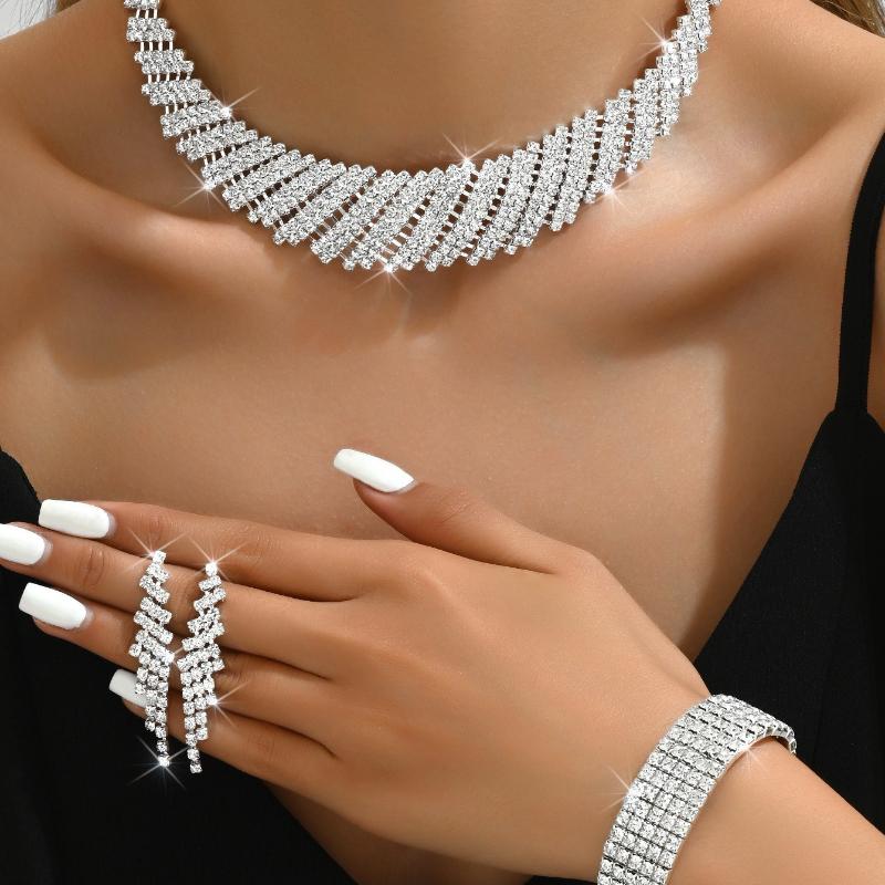 2026 Ladies Jewelry Necklace Dinner Banquet Jewelry Three-piece Jewelry Wedding Women's Necklace Earrings Bracelet Set