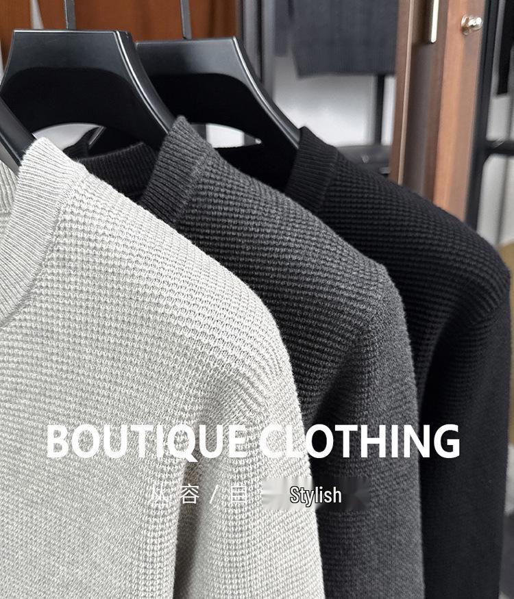 Men's Casual Cotton Knitwear Sweater - Solid Color, Long Sleeve, Versatile, Trendy Autumn/Winter Top