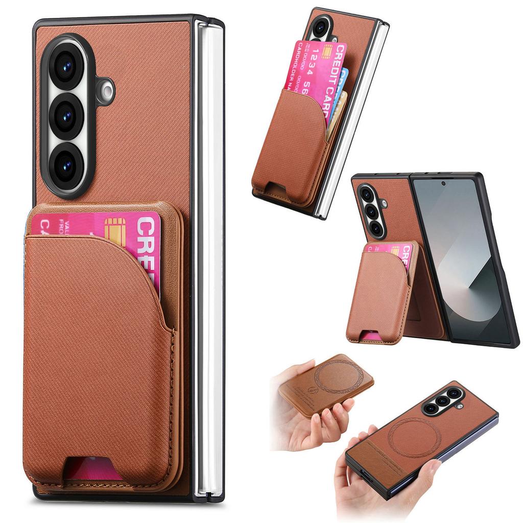 Für Samsung Galaxy Z Fold7 5G Magnetische Hülle Ständer Denim-Textur Leder-Rückseite mit Abnehmbarer Kartenhalter-Tasche