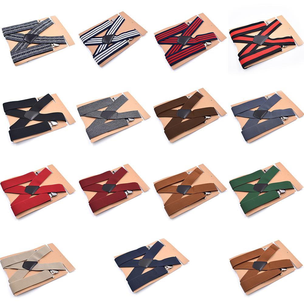 5cm Men Suspenders High Elastic Adjustable 4 Strong Clips Suspender Straps Heavy Duty X-Shaped Back Trousers Braces