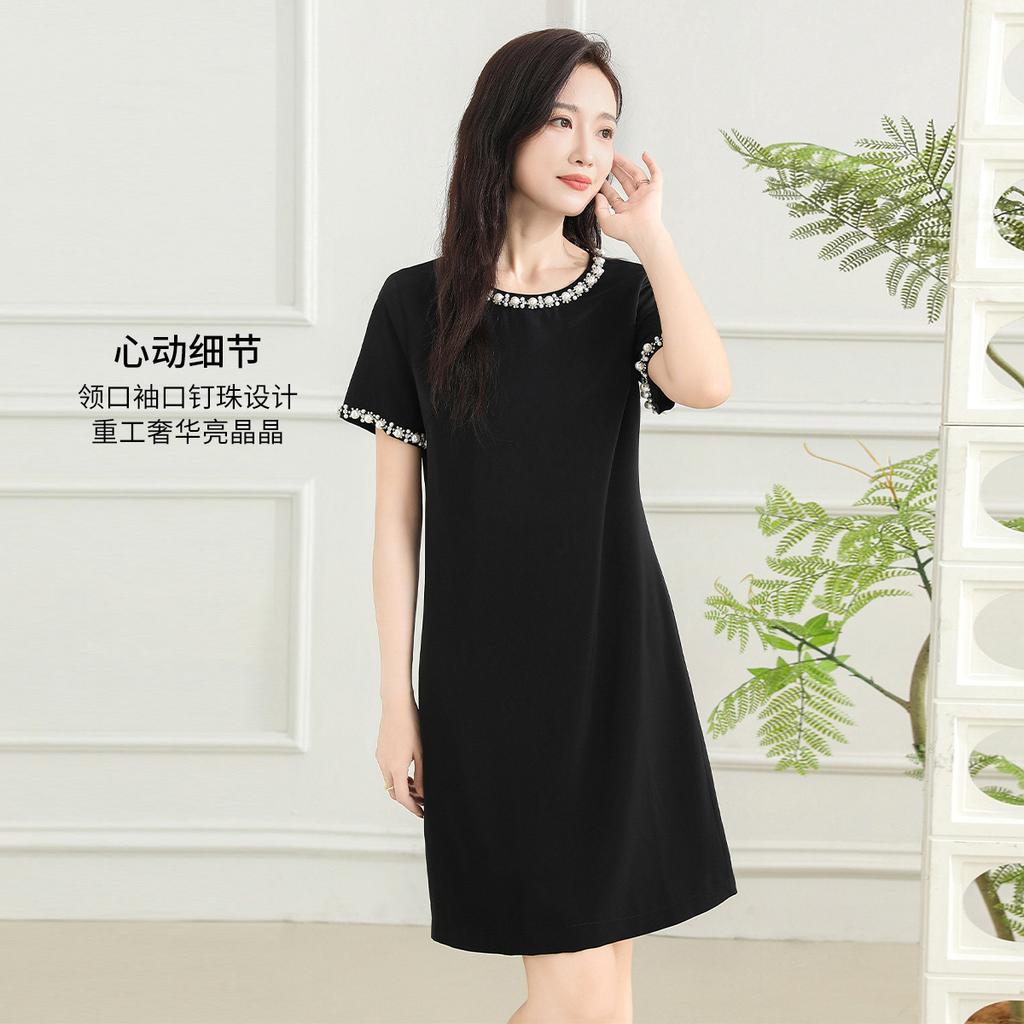 [Straight Tube Skirt] Elegant Summer Temperament, Mid Length Skirt, Fashionable Women's Short Sleeved Dress