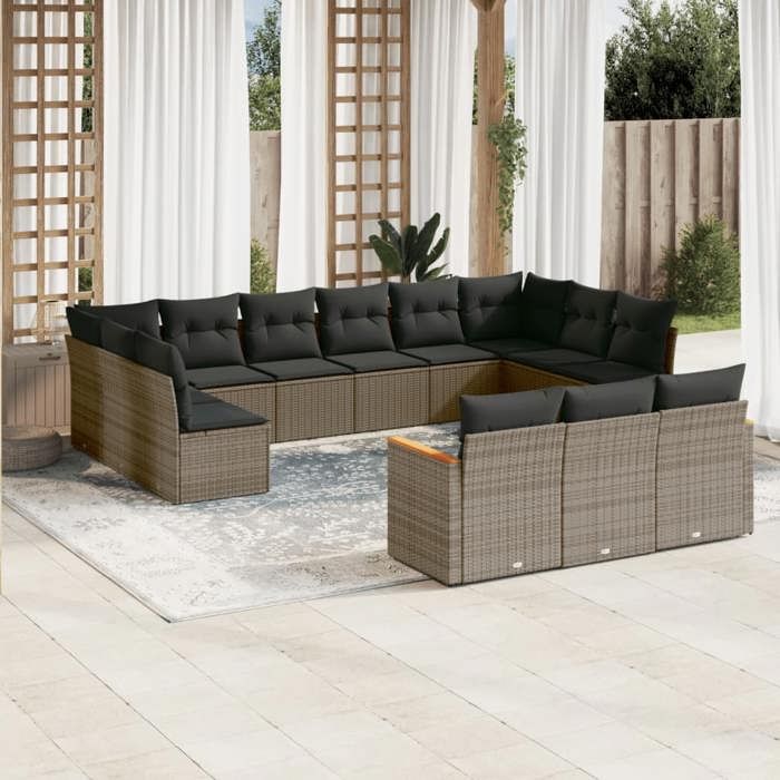 VidaXL Garden Lounge Set with Cushions 13 Pcs, Patio Sofas, Patio Furniture Set, Outdoor Furniture, Grey 3258861