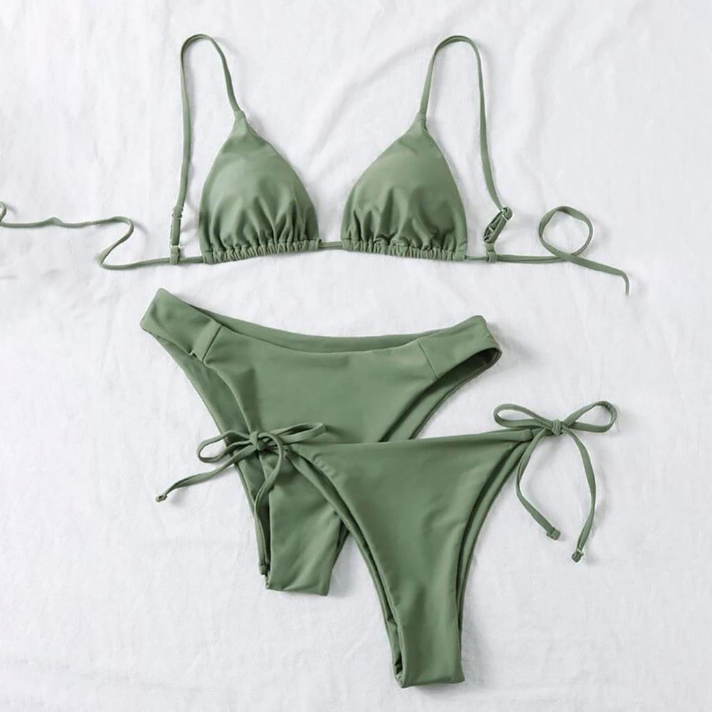 Sdusb damska moda letnia seksowny jednolity kolor Backless sznurowane regulacja talii klamra Sling Bikini trzyczęściowy strój kąpielowy