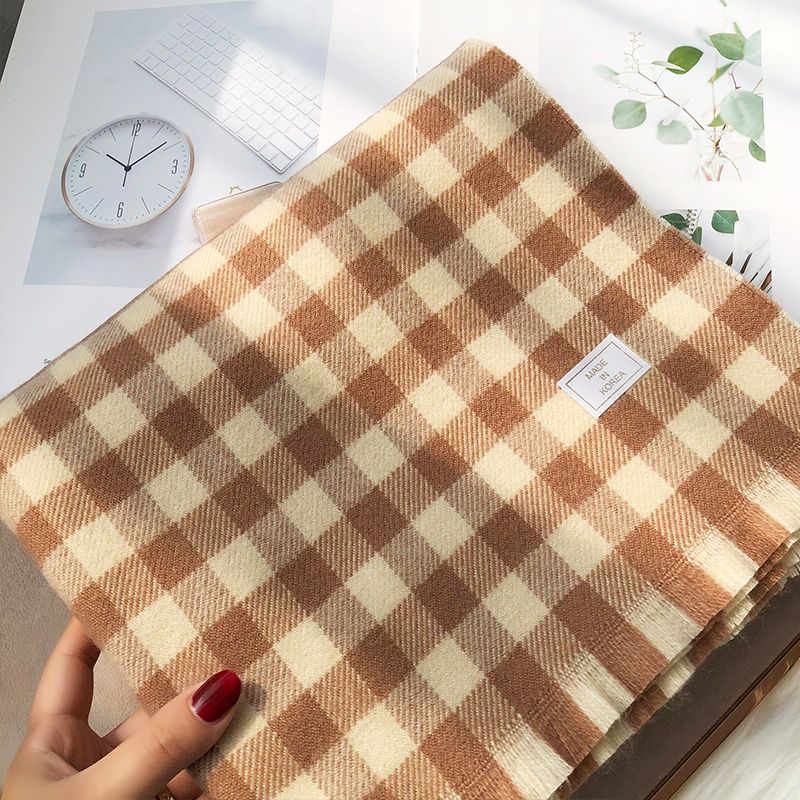 Plaid Literary Style Long Scarf Versatile Thickened Student Neck Warmer Shawl Warm Fashion Scarf