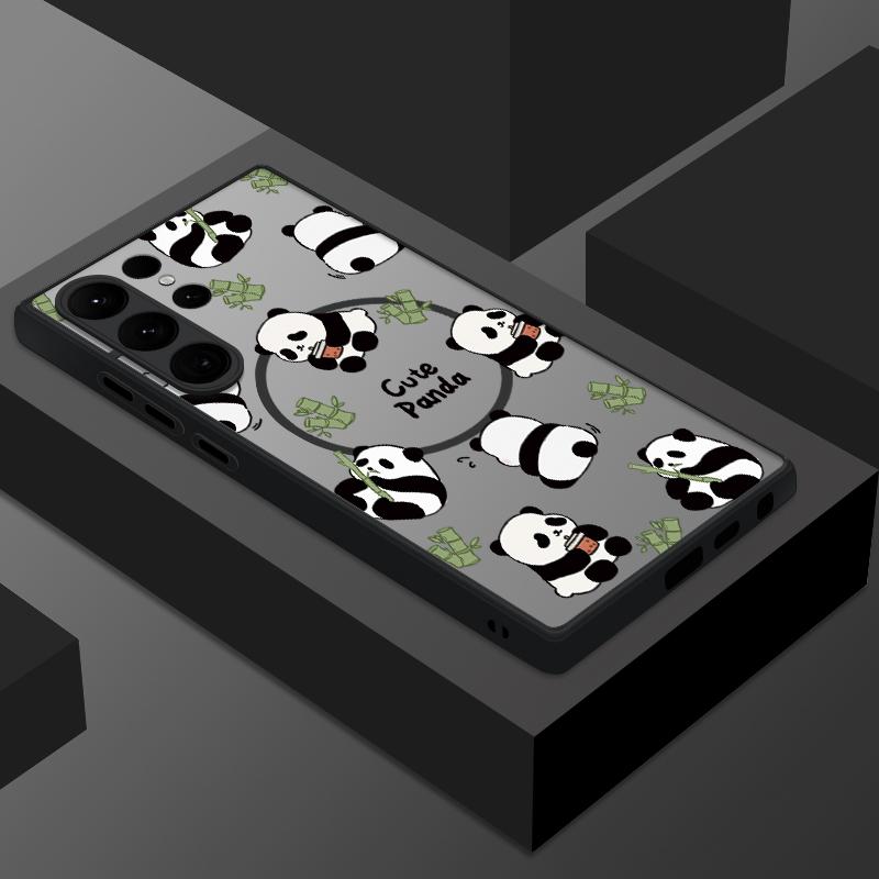 Magnetic Case For Magsafe For Samsung Galaxy S26 S24 S25 Ultra S23 S24 FE S22 Plus Cute Panda Pattern Hard Matte Phone Cover