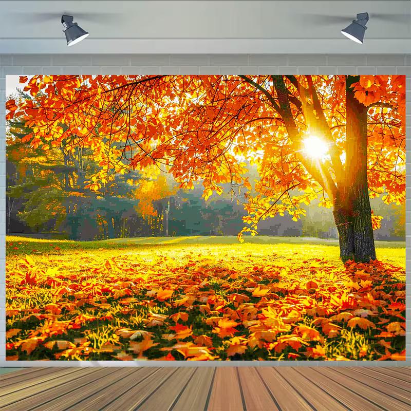 2D Glowing Autumn Sunlit Maple Tree Photography Background