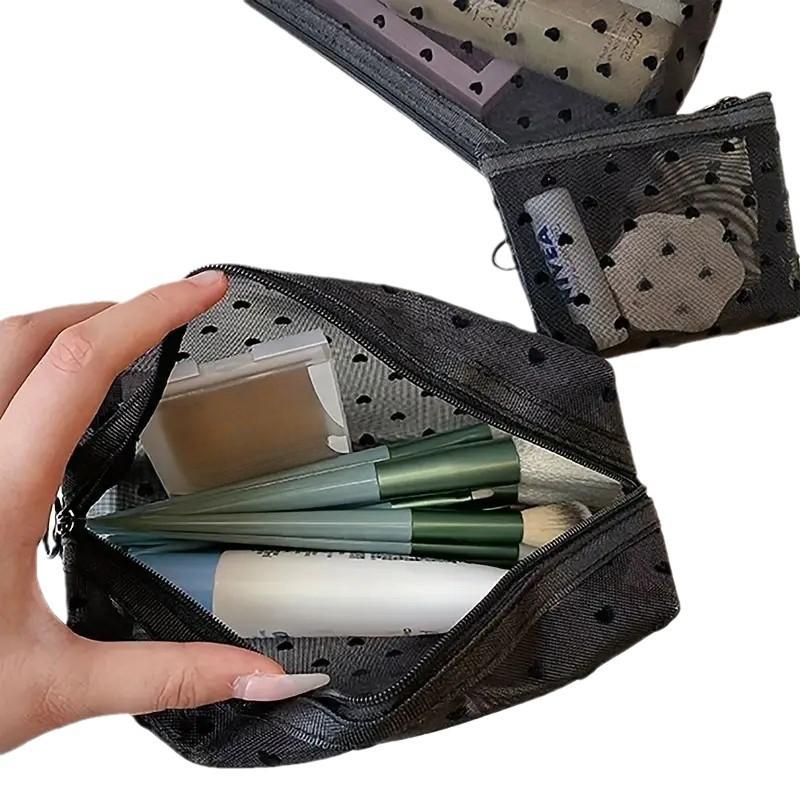 Nylon Mesh Zipper Cosmetic Bag Portable Travel Organizer Small Large Black Transparent Toiletry Pouch Makeup Storage Bags
